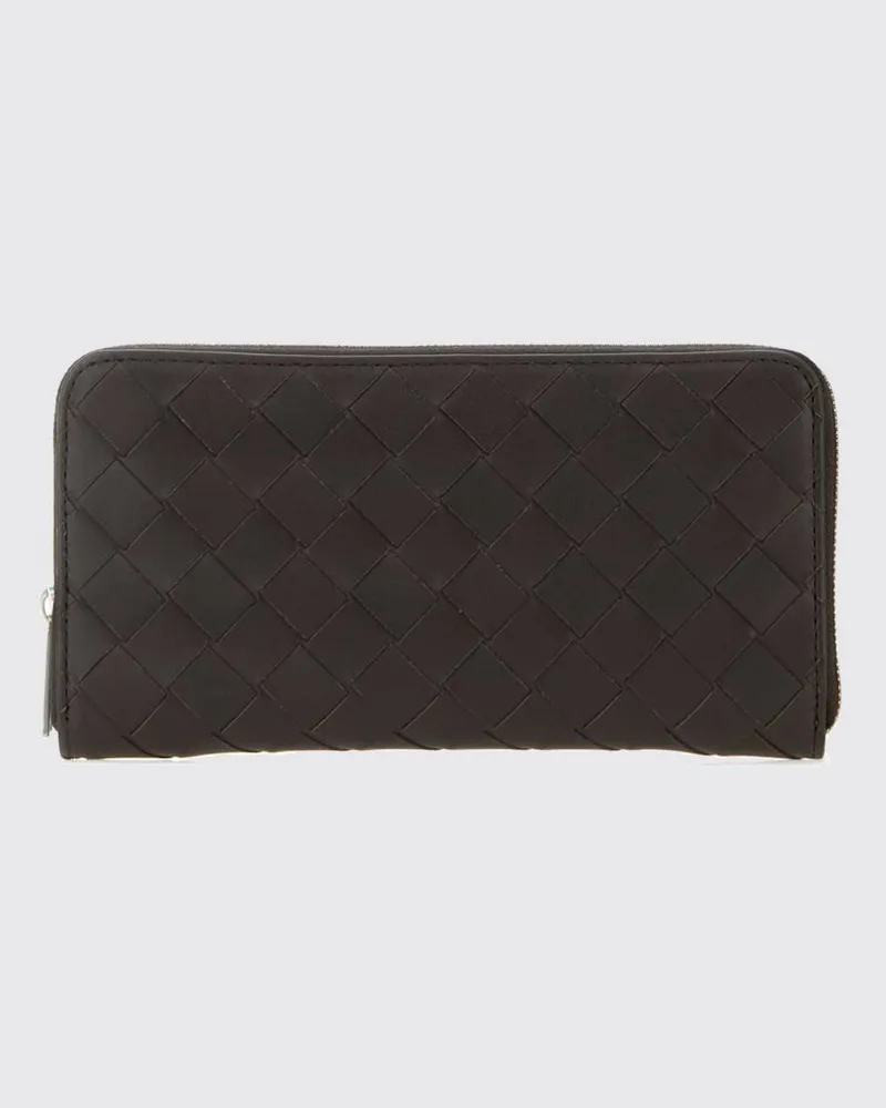 Bottega Veneta Continental Zip-Around-Geldbörse aus geflochtenem Kalbsleder Braun