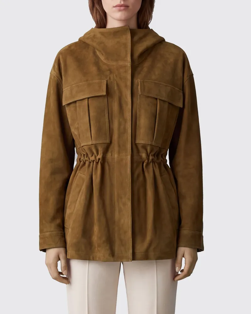 Róhe Kapuzenjacke aus Veloursleder Braun