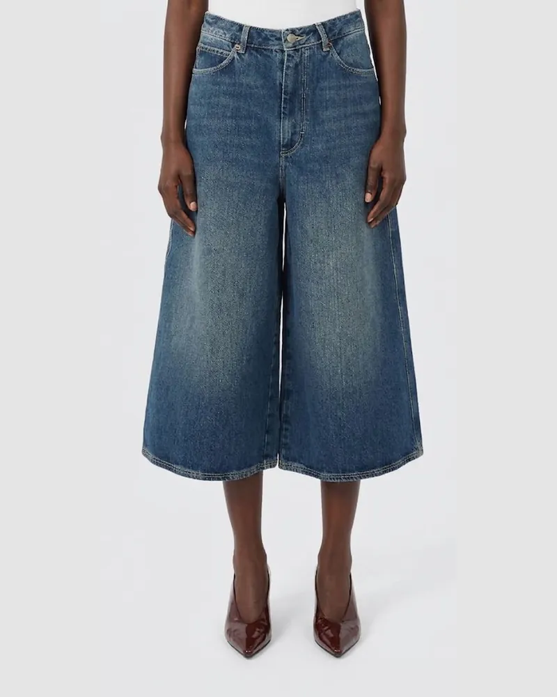 Soeur Cropped-Denim-Shorts Joyce aus Baumwolle mit weitem Bein Blau