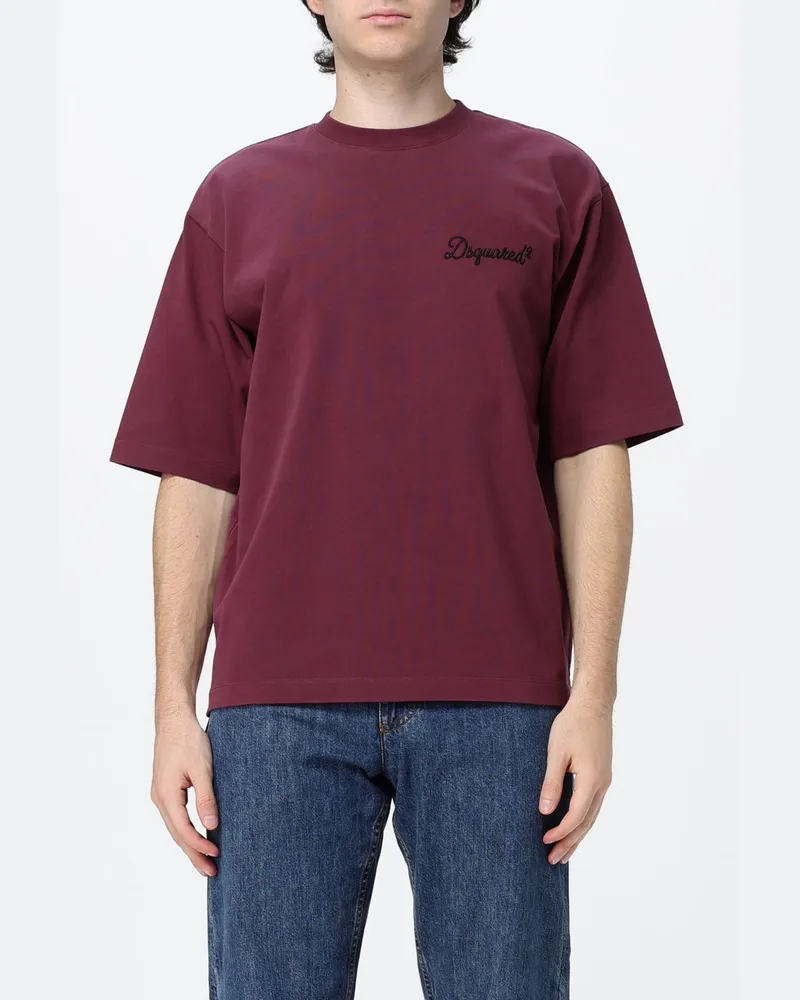 Dsquared2 Rundhals-T-Shirt aus Baumwolle mit kontrastierendem Front-Logo-Print Violett