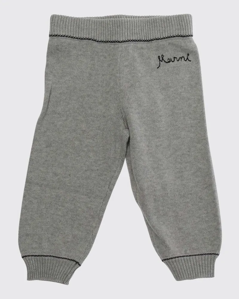Marni Jungenhose aus Baumwollstrick mit gesticktem Logo und geradem Bein Grau