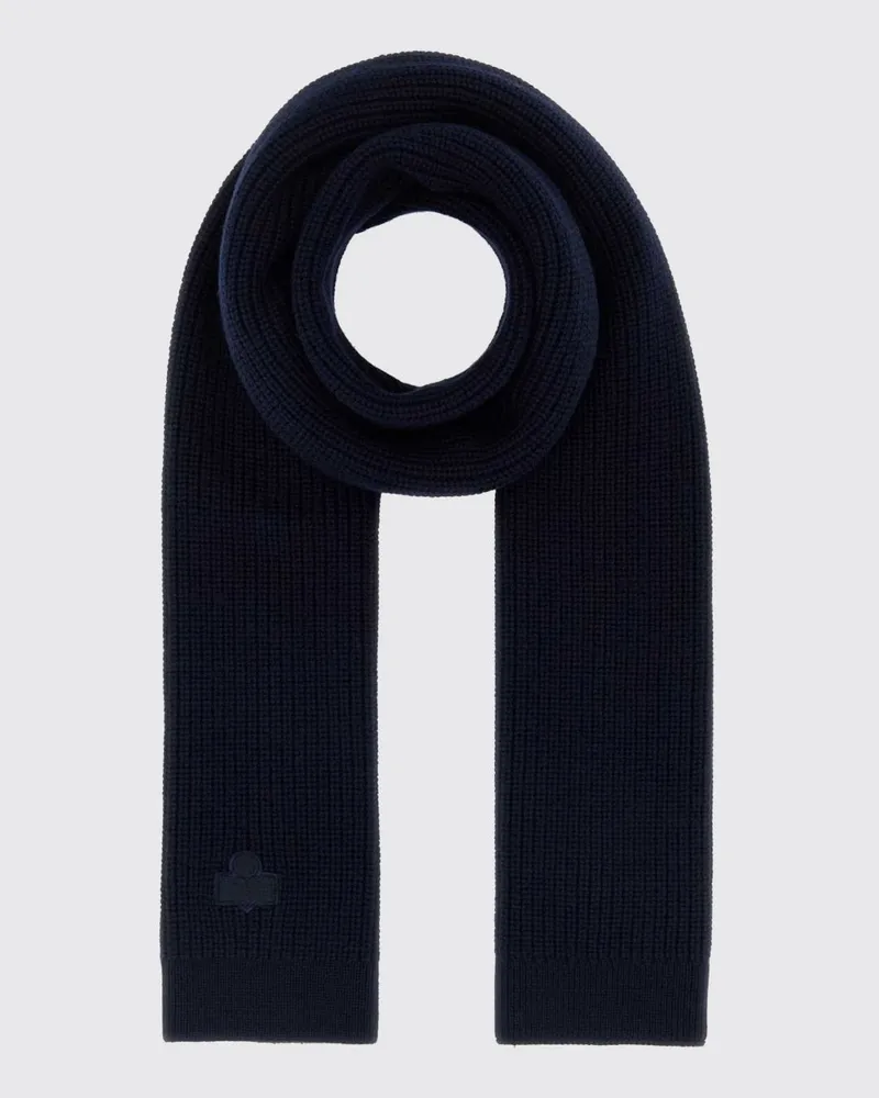 Isabel Marant Schal aus reiner Merinowolle mit Ton-in-Ton-Logostickerei Blau