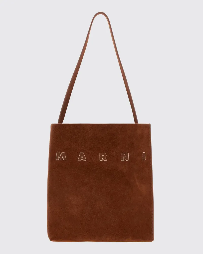 Marni Museo Tote Bag aus Kalbsleder und Veloursleder mit oberem Griff Olive