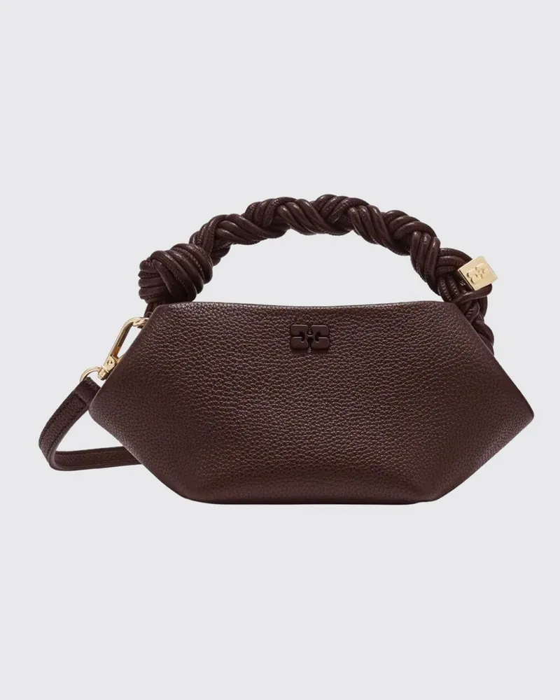 Ganni Mini-Handtasche aus recyceltem Leder mit Butterfly-Logo und geflochtenem Griff Braun
