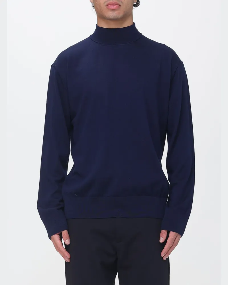 Laneus Rollkragenpullover aus reiner Schurwolle mit Rippbündchen Blau