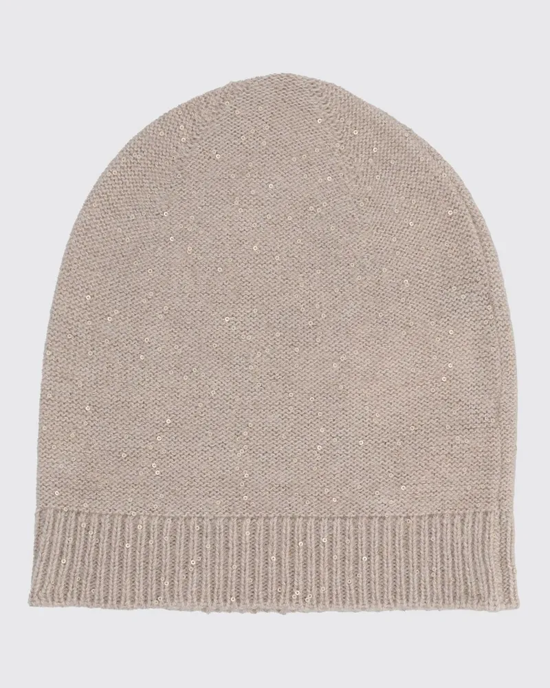 Fabiana Filippi Beanie mit Pailletten aus Woll-Kaschmir-Mischung Beige