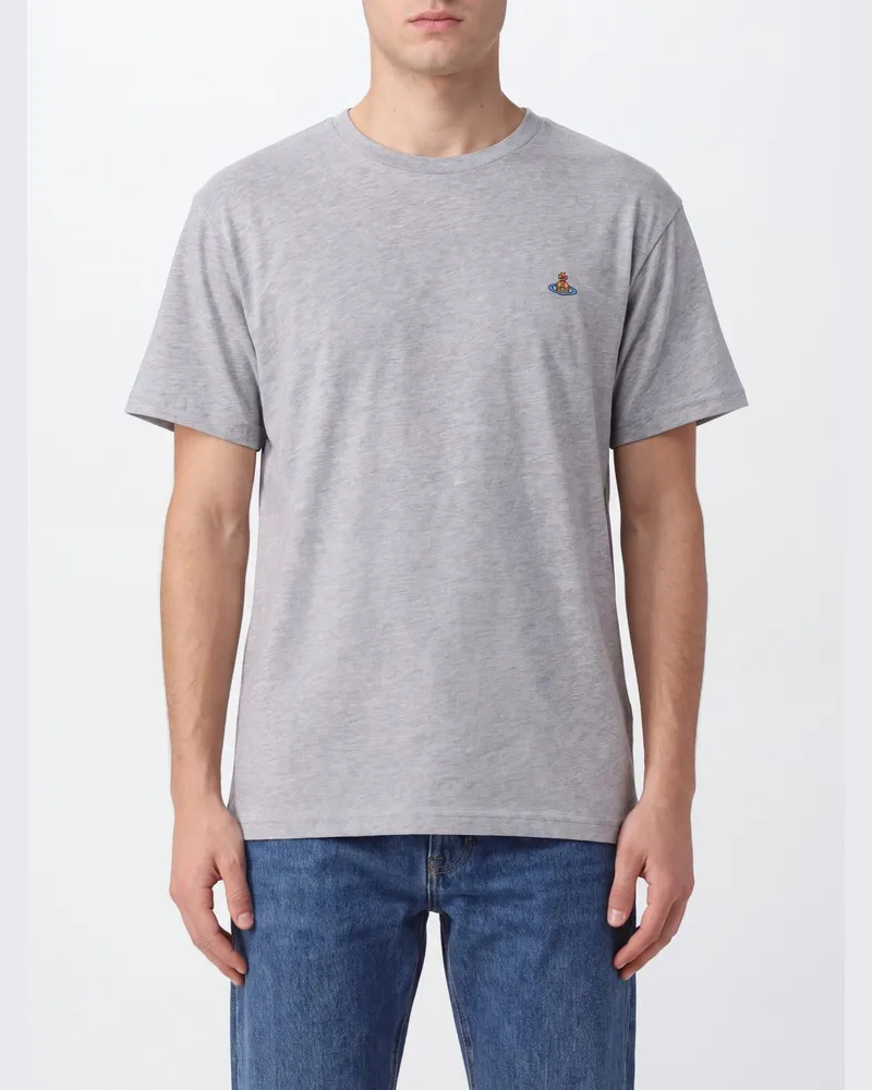 Vivienne Westwood Baumwoll-T-Shirt mit kontrastierendem gesticktem Orb-Logo auf der Brust Grau
