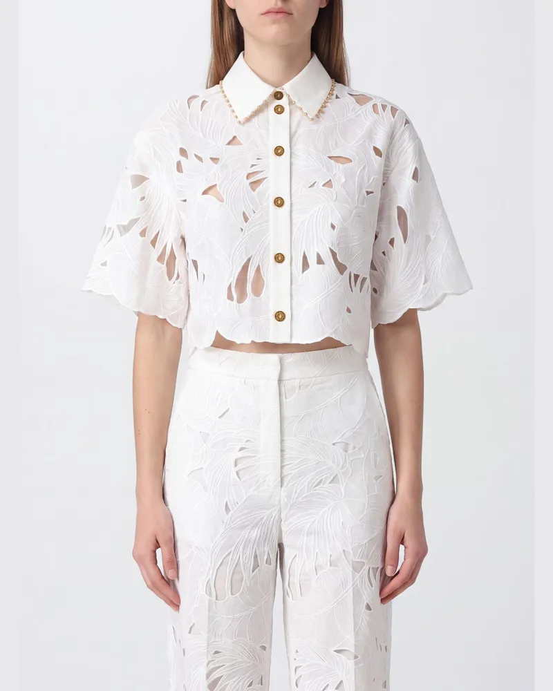 Zimmermann Kurzarmhemd Mahon aus Baumwolle mit Lochstickerei Ivory
