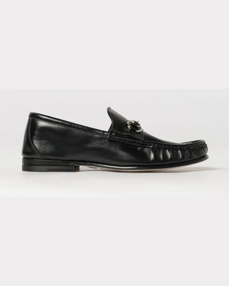 Gucci Lugano Glattleder-Loafer mit goldfarbenem Horsebit-Detail Schwarz