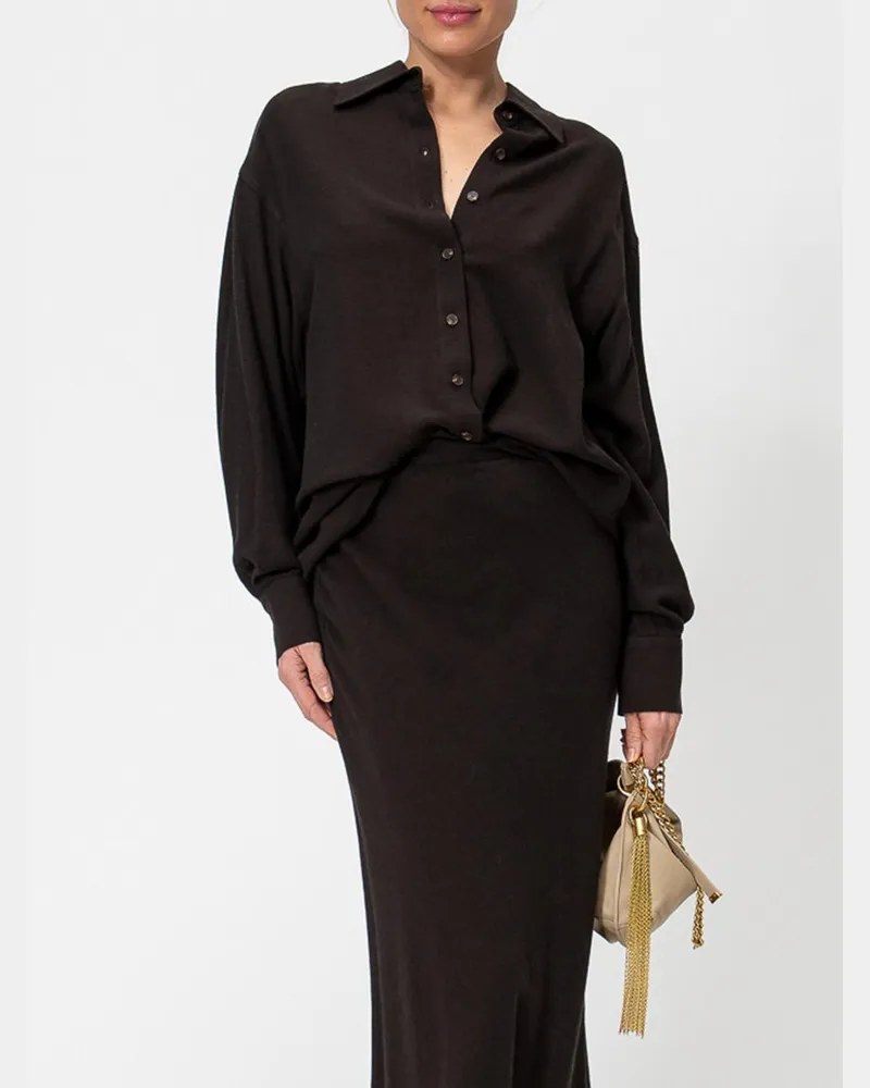 Twin-Set Hemdbluse mit klassischem Kragen aus Viskose-Woll-Mischung Braun