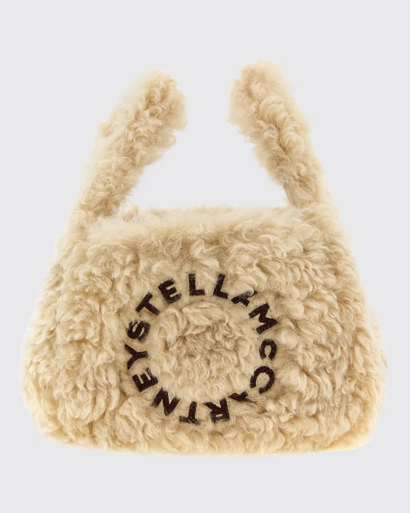 Stella McCartney Mini-Handtasche aus veganem Shearling von mit gesticktem Logo Beige