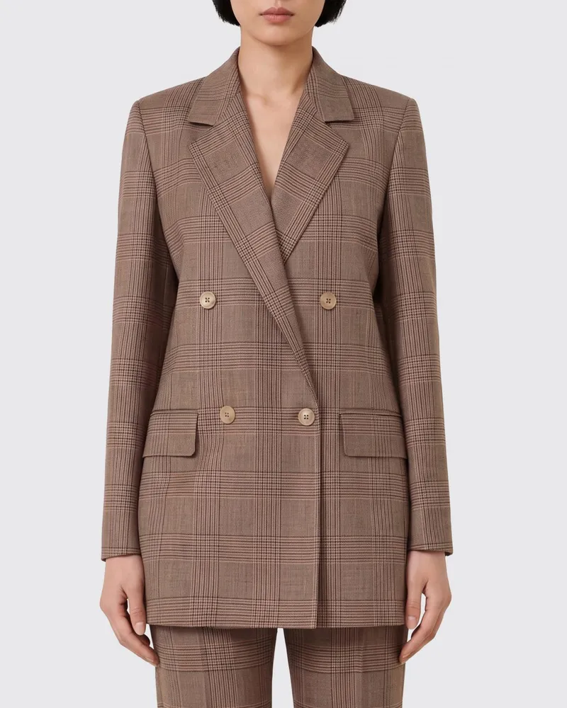 Max Mara Zweireihiger Blazer aus Wolle mit Prince-of-Wales-Muster und steigendem Revers Camel