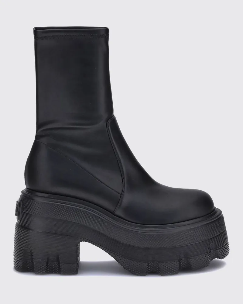 Casadei Maxxxi Kniehohe Stiefel mit Socken-Knöchel und Plateausohle Schwarz