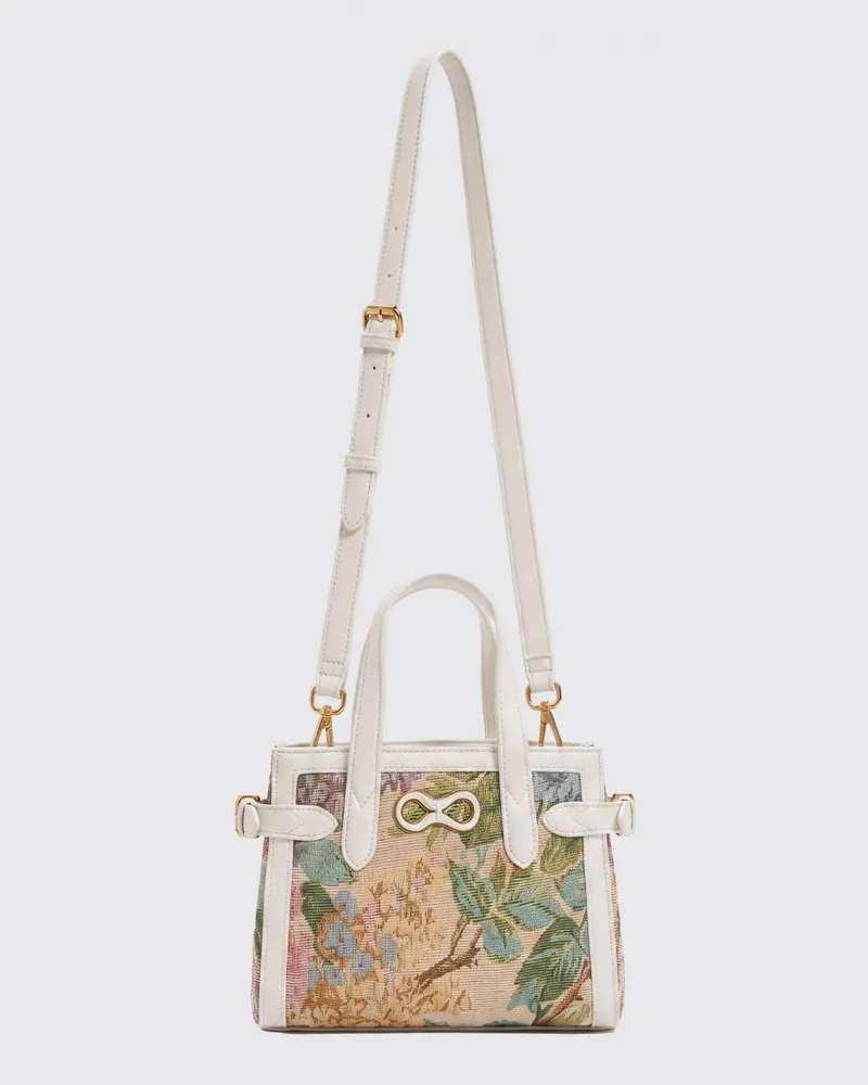 Twin-Set Handtasche aus Canvas mit Blumendruck, doppeltem Henkel und Umhängeriemen Bunt