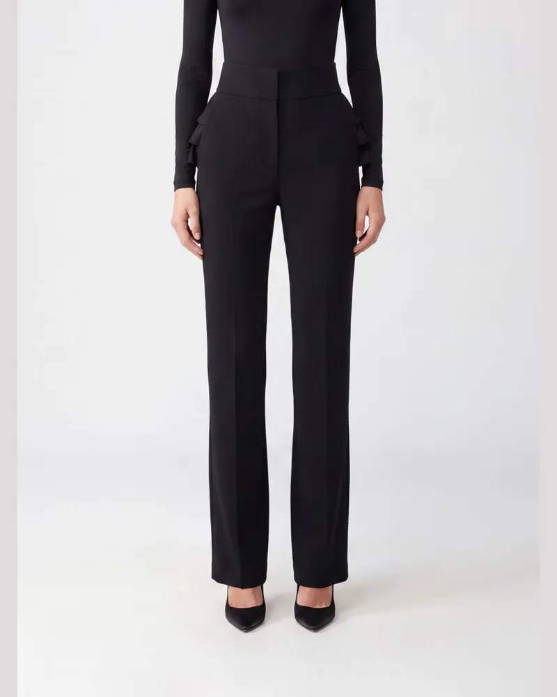 Elisabetta Franchi Hoch taillierte Crêpe-Skinny-Hose mit Rüschen Schwarz