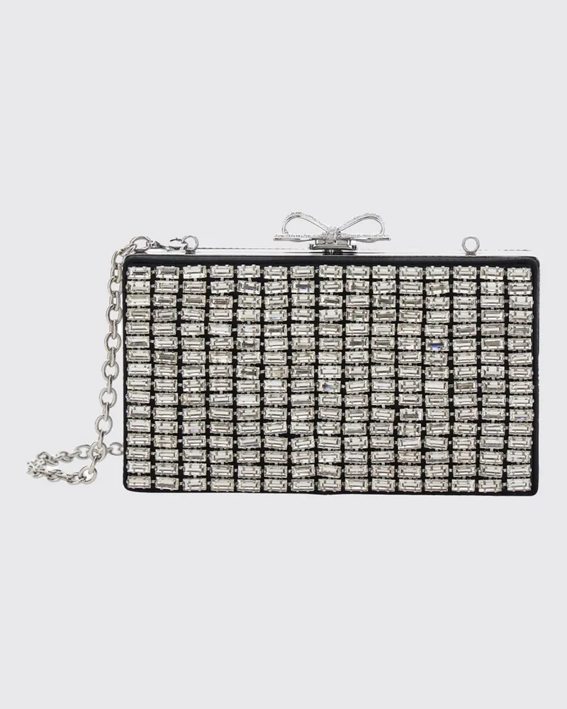 Self-Portrait Satin-Mini-Handtasche mit Kristallen und abnehmbarem Schultergurt Silber