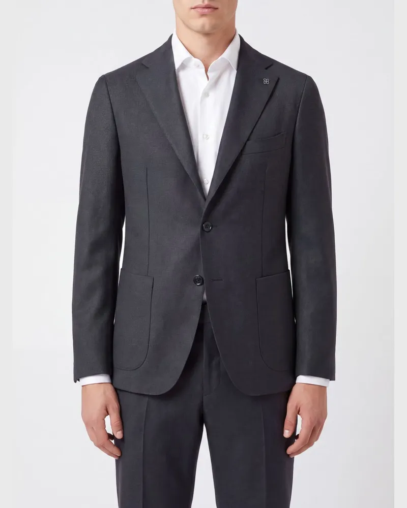 Tagliatore Einreiher-Blazer aus Cupro-Viskose-Mischung mit aufgesetzten Taschen Braun