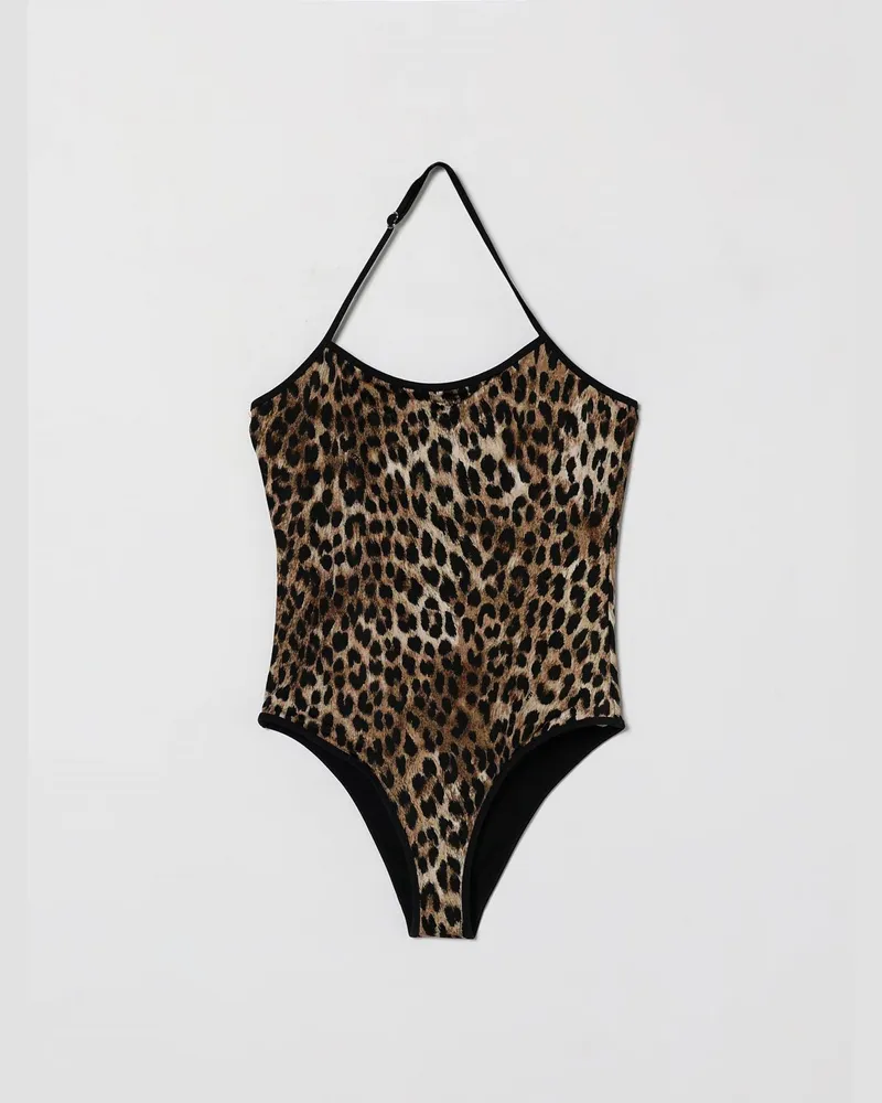 N° 21 Einteiliger Badeanzug mit Animal-Print Schwarz