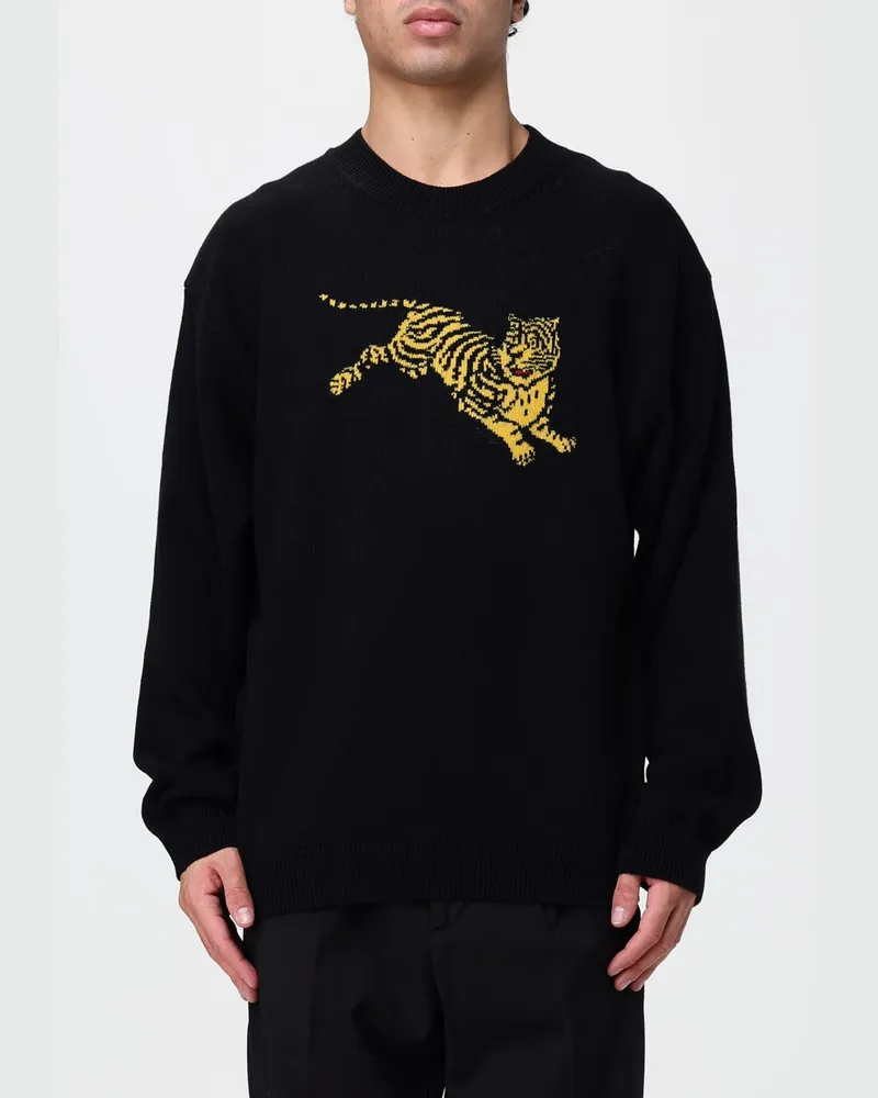 Kenzo Pullover aus Baumwolle mit Fauna-Print und überschnittenen Schultern Schwarz