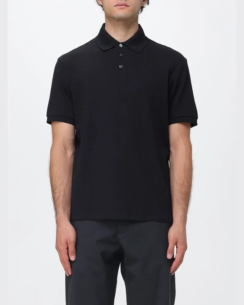 Emporio Armani Polo aus strukturierter Baumwolle Schwarz