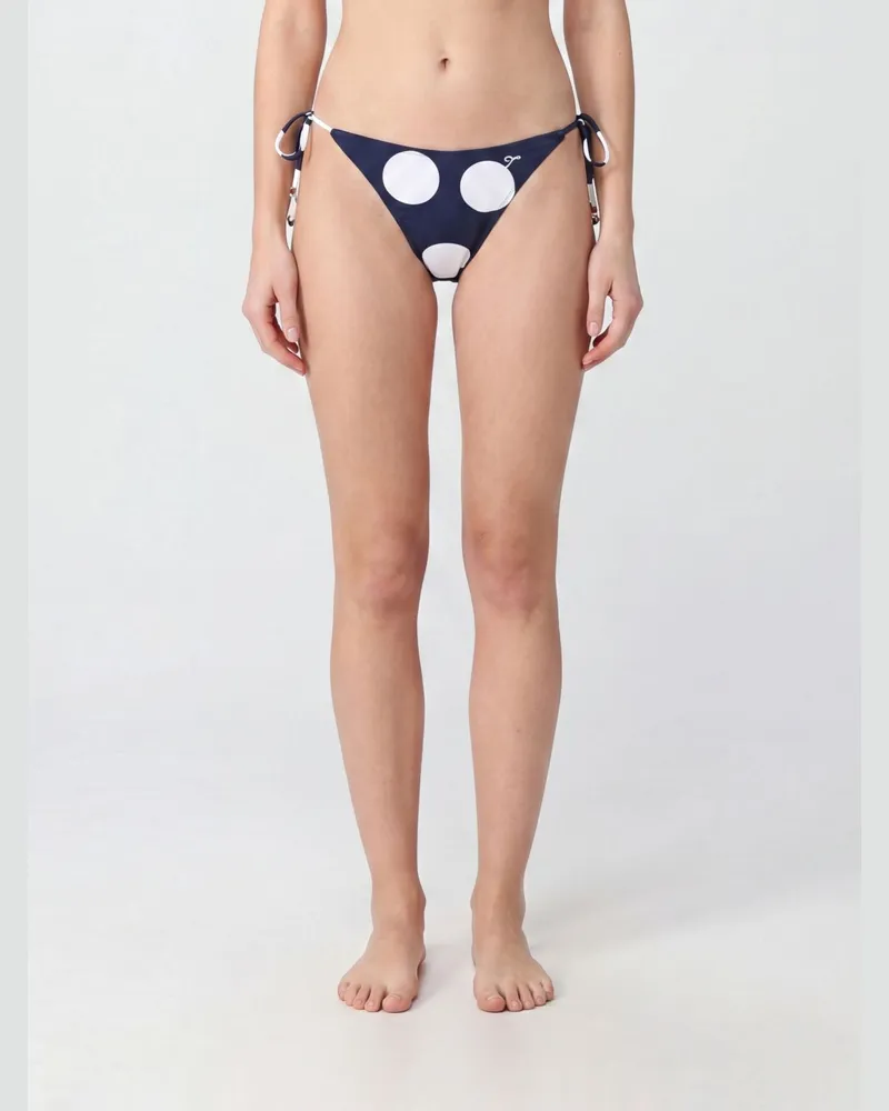 Jacquemus Gepunktetes Low-Rise-Bikini-Unterteil mit seitlichen Bindebändern Blau