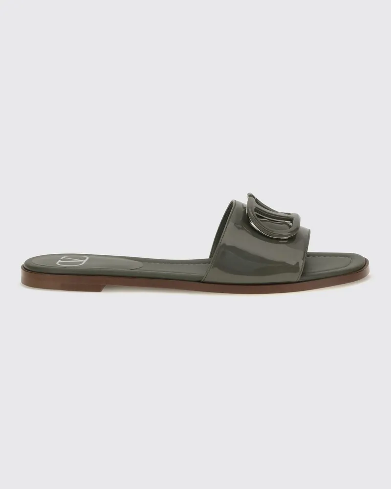 Valentino Garavani VLogo Signature Pantoletten aus Lackleder mit niedrigem Absatz Olive