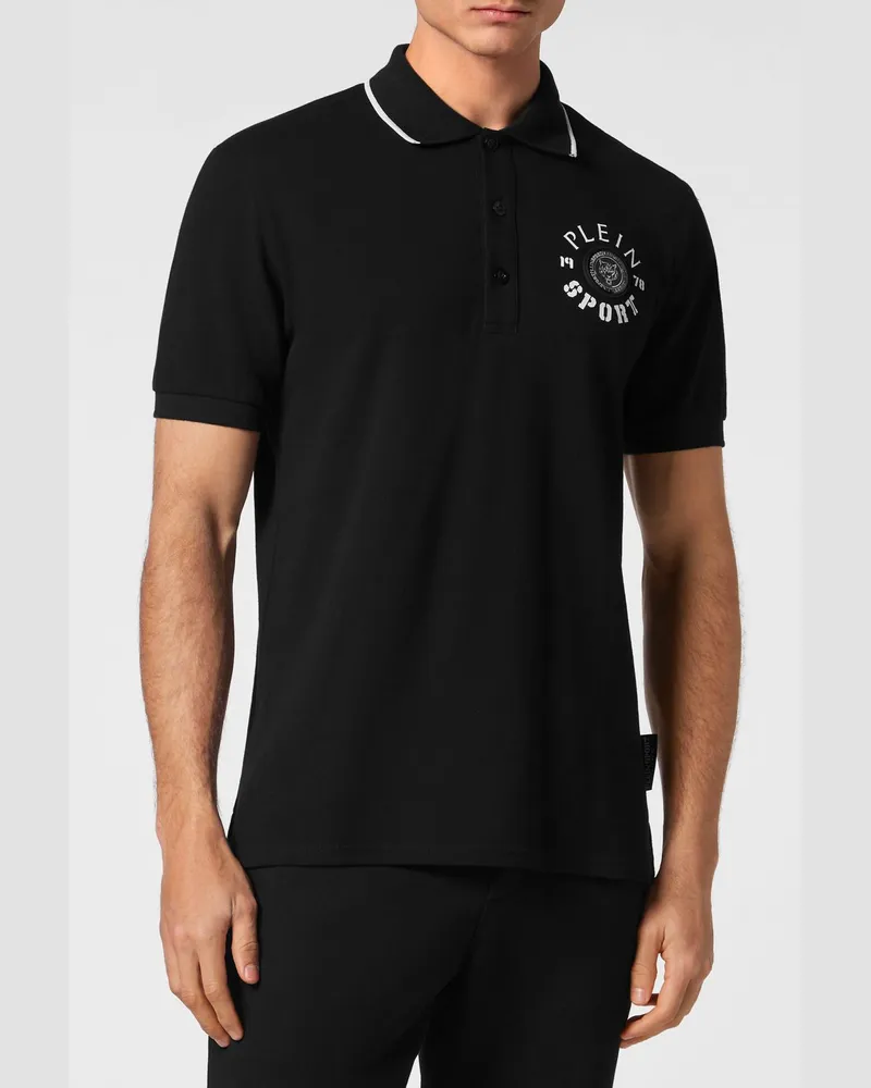 Philipp Plein Kurzärmeliges Baumwoll-Poloshirt mit klassischem Kragen und Kontrastlogo Weiss