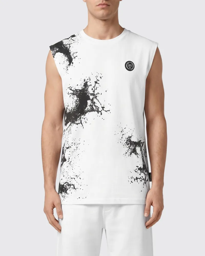 Philipp Plein Tanktop aus Baumwolle mit abstraktem Druck und Hexagon-Logo Weiß