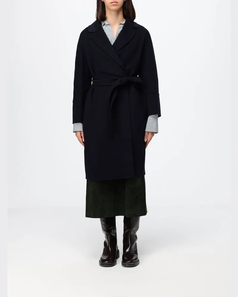 Max Mara Knielanger Bademantel-Mantel von aus reiner Schurwolle Navy