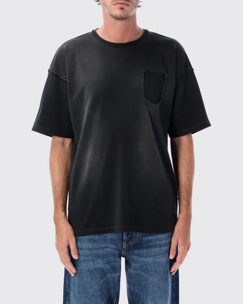 Diesel Relaxed Fit Baumwoll-T-Shirt mit gesticktem Oval D-Logo Schwarz