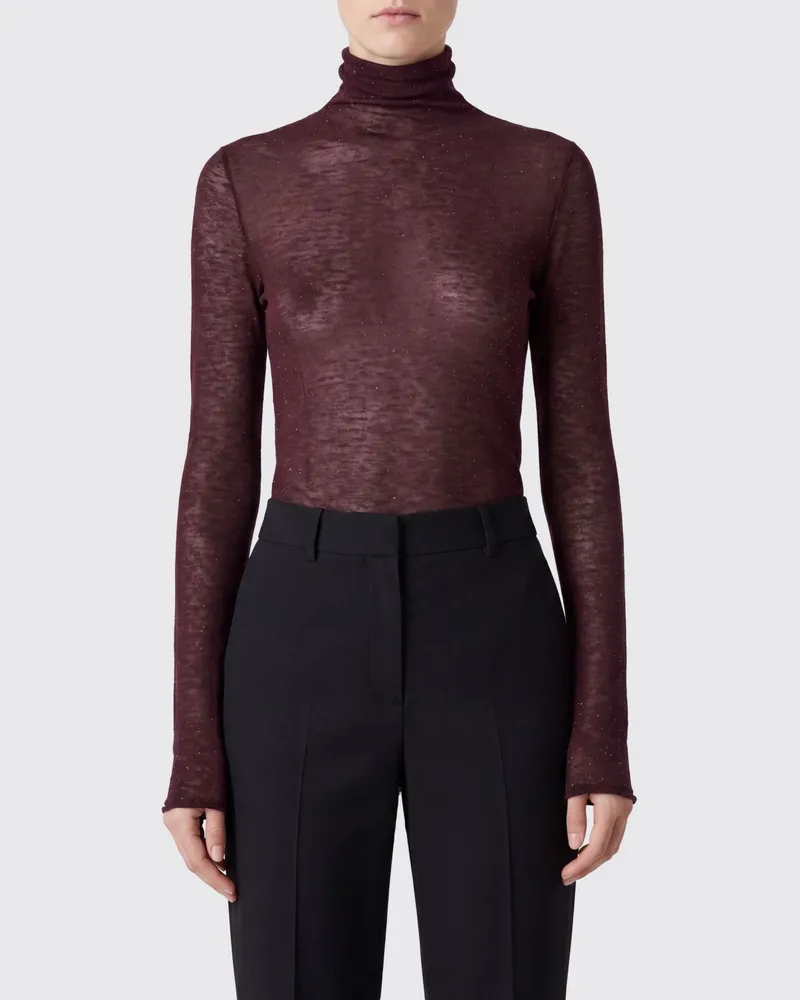 Pinko Schmal geschnittener transparenter Rollkragenpullover aus Wolle mit langen Ärmeln Violett