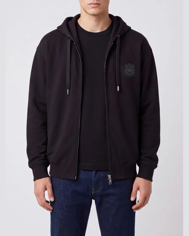 Dolce & Gabbana DOLCE  GABBANA Kapuzen-Sweatshirt mit Reißverschluss Dolce & Gabbana aus Baumwolle mit Ton-in-Ton-Logo Schwarz