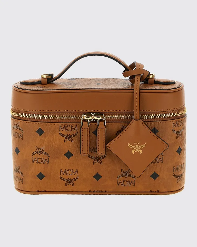 MCM Aren Mini-Handtasche aus beschichteter Baumwolle mit Logo-Print und Logo-Anhänger Braun