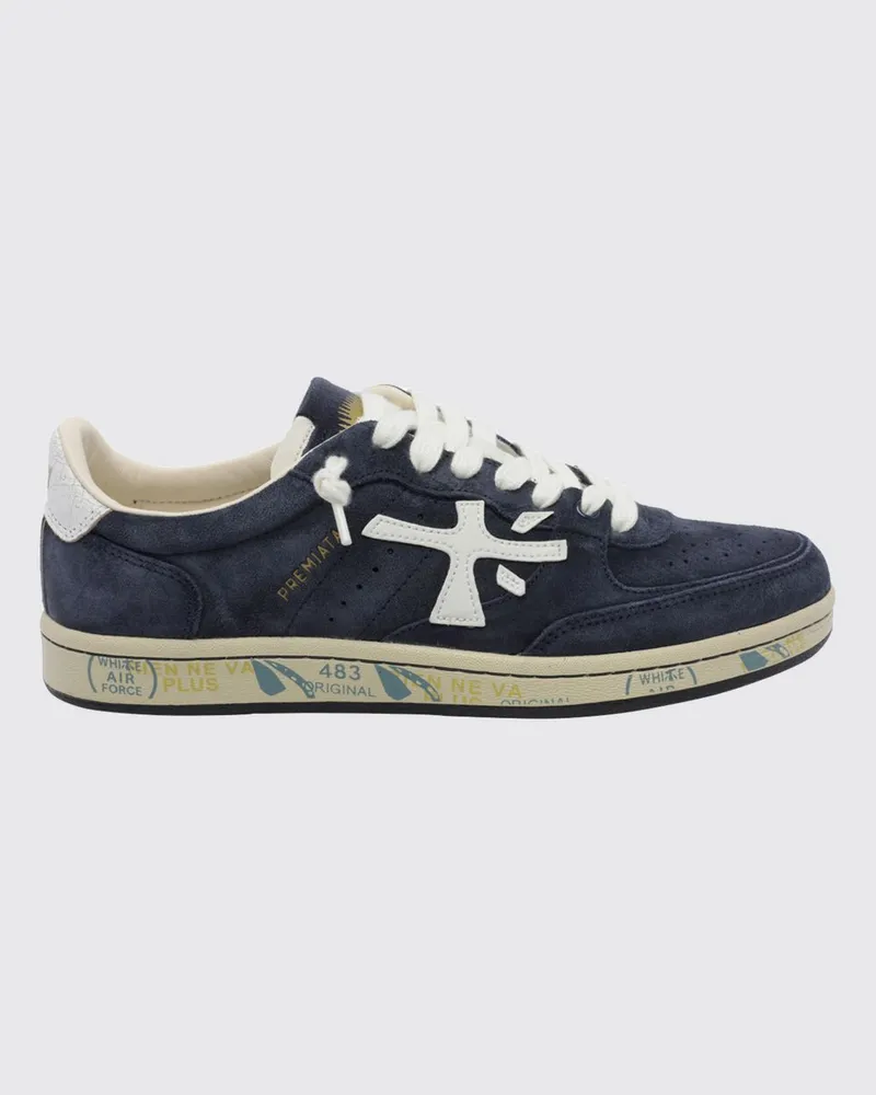 Premiata Clay Sneaker aus Veloursleder mit perforierter Zehenkappe Blau