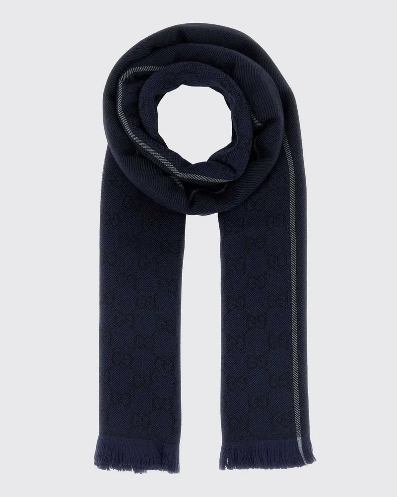 Gucci Wendbarer Jacquard-Wollschal mit GG-Muster Navy