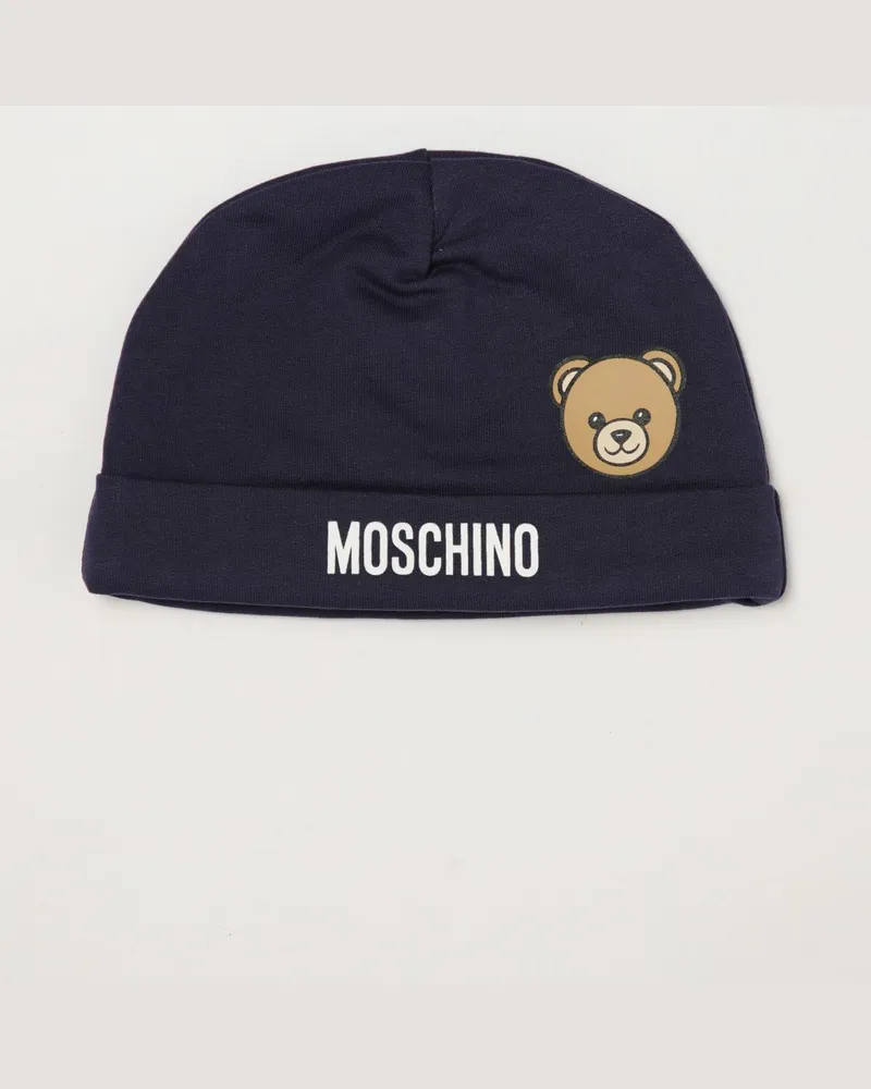 Moschino Baby-Mütze aus Baumwolle mit Logo-Print Blau