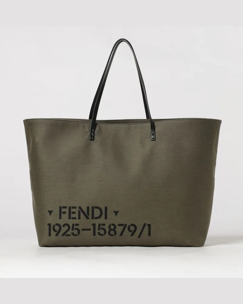 Fendi Roll Tote Bag aus Baumwollmischung mit gedrucktem Logo und doppelten Ledergriffen Military