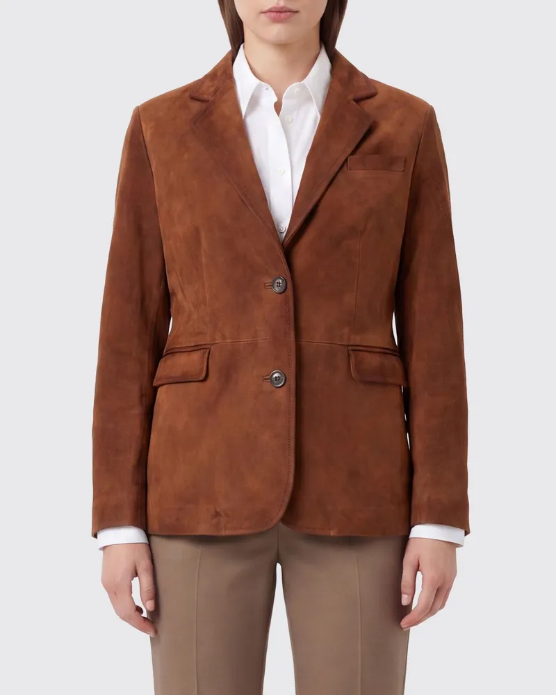 Golden Goose Slim Fit Blazer aus Veloursleder mit steigendem Revers Braun