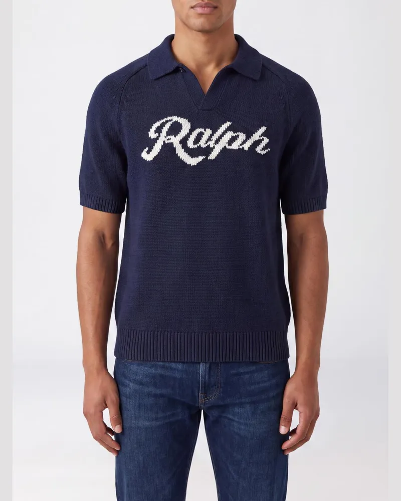 Ralph Lauren Strick-Poloshirt aus Leinen-Baumwoll-Mischung mit Jacquard-Logo Blau