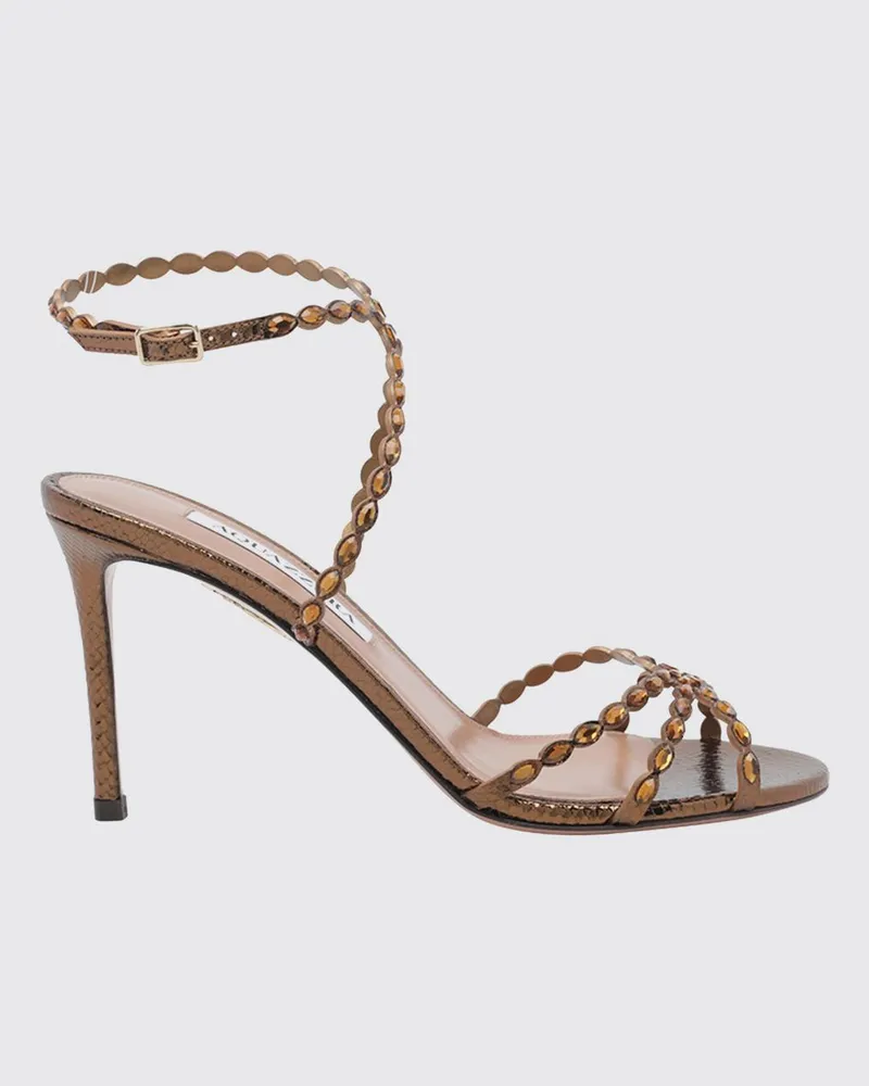 Aquazzura Love Struck Sandalen aus Leder mit Python-Print und Stiletto-Absatz Gold