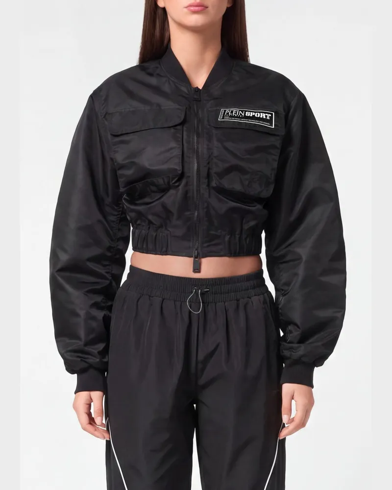 Philipp Plein Kurze Bomberjacke aus Polyester Schwarz