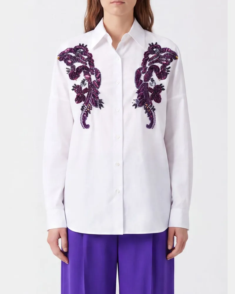 Dries van Noten Verziertes Hemd aus Baumwollpopeline mit Strass Weiß