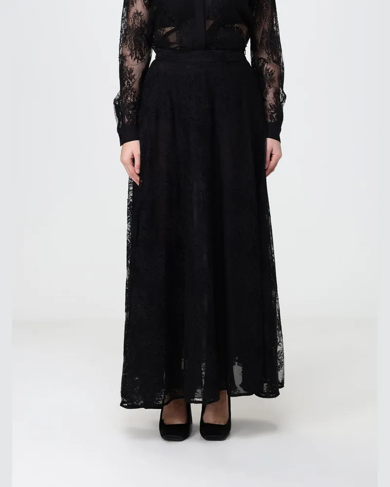 Hanita Langer A-Linien-Spitzenrock mit hoher Taille und verdecktem Verschluss Schwarz
