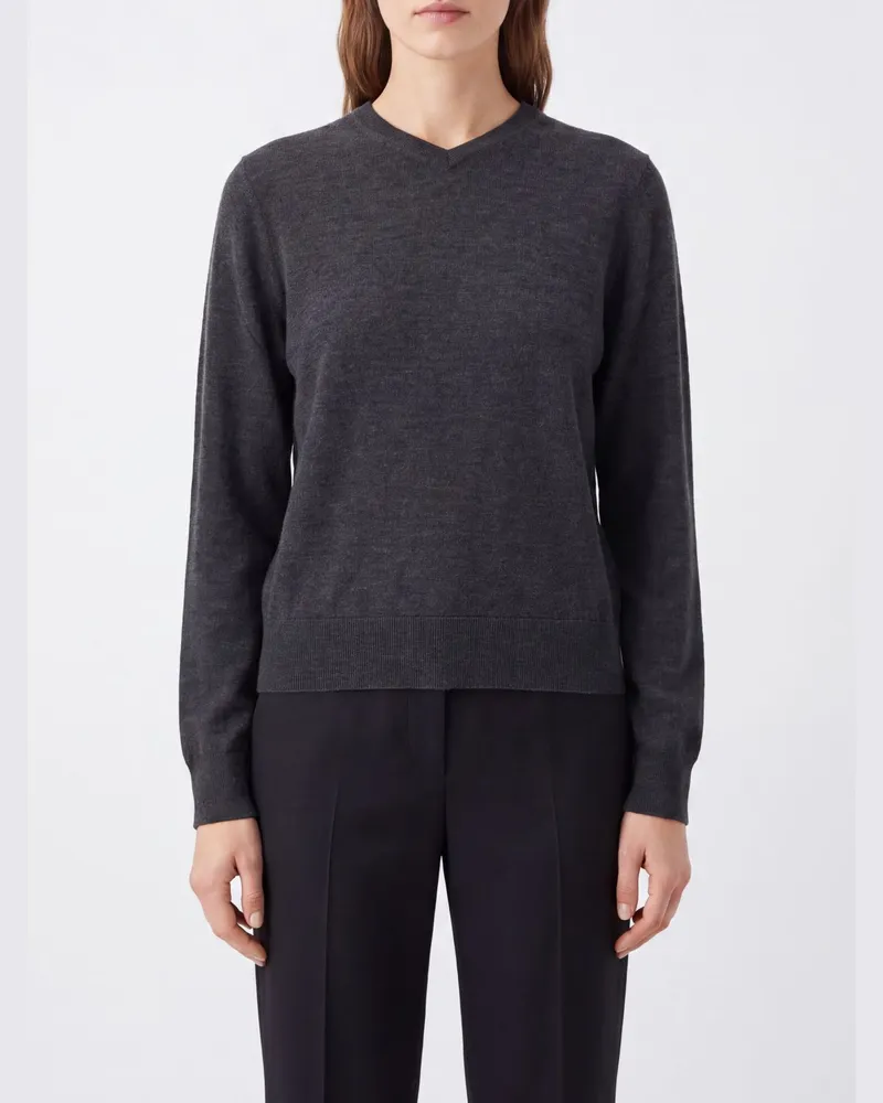 The Row V-Ausschnitt-Pullover aus einer Kaschmir-Seiden-Mischung mit langen Ärmeln Grau