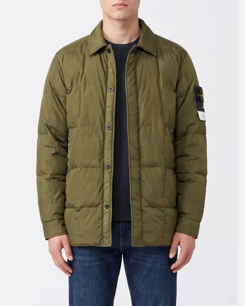 Stone Island Gefütterte Daunenjacke aus recyceltem Nylon mit ikonischem Compass-Logo Military
