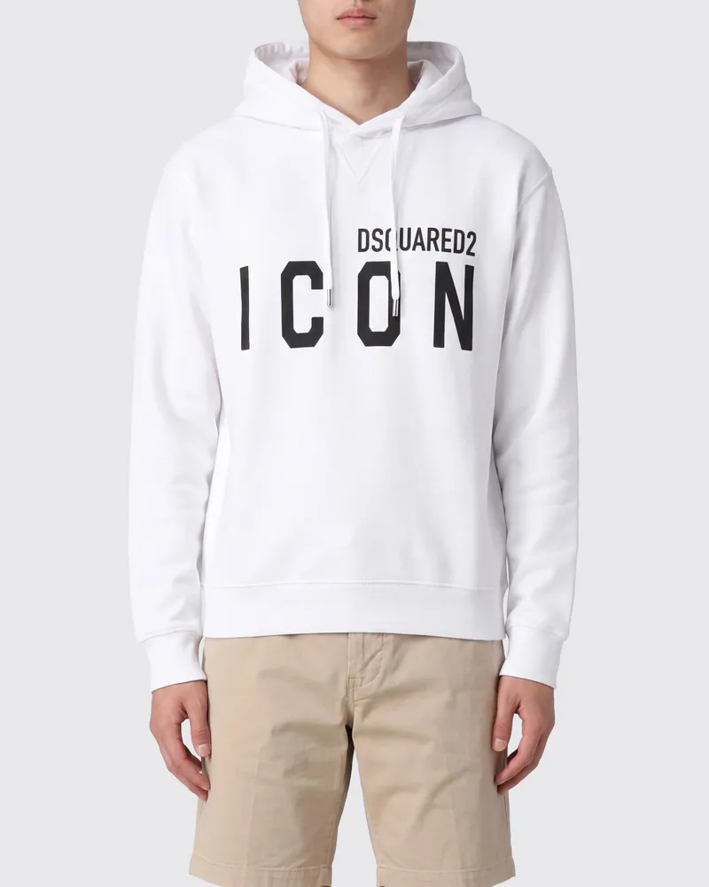 Dsquared2 Baumwoll-Hoodie mit Kontrast-Logo und Kordelzug Weiß
