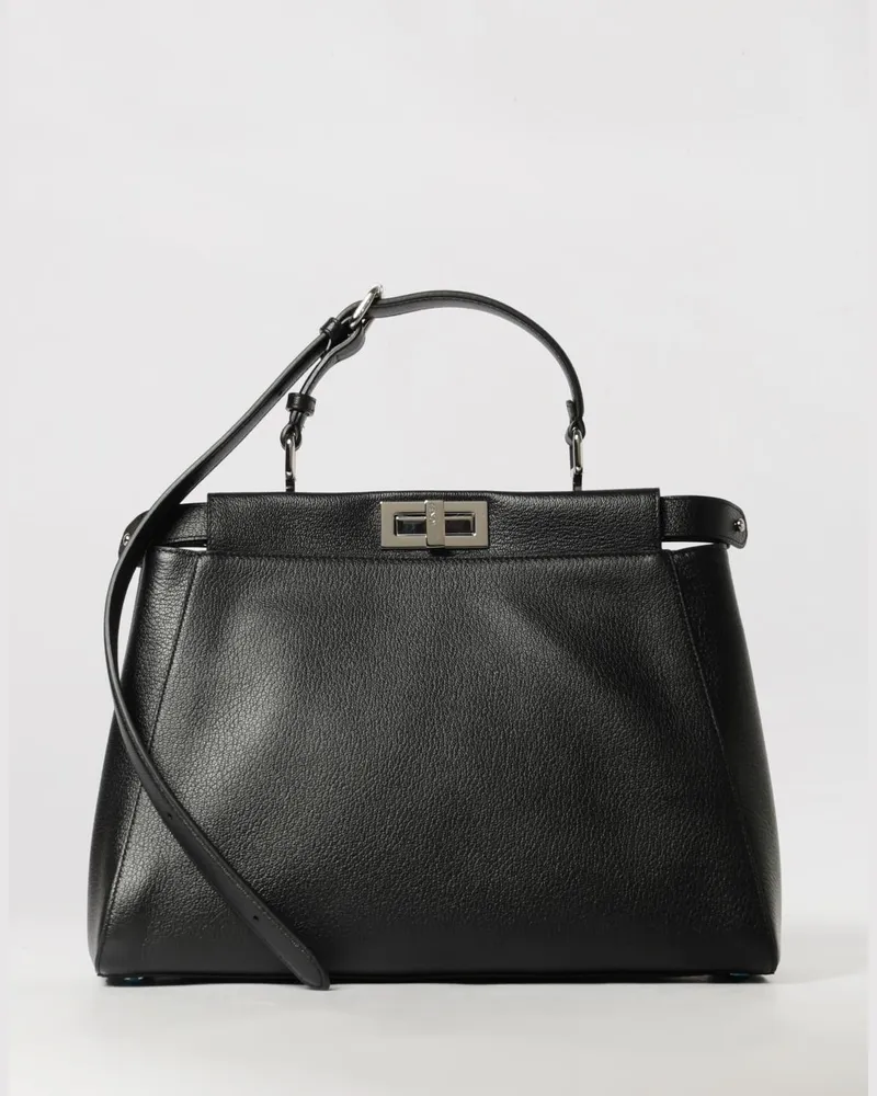 Fendi My Peekaboo Schultertasche aus Kalbsleder mit Drehverschluss Schwarz