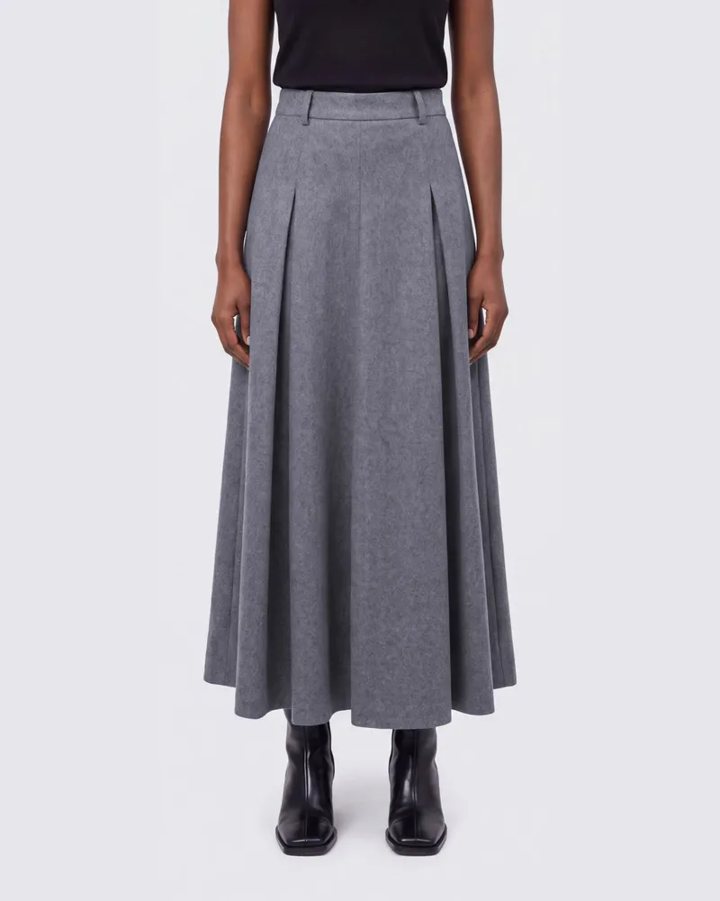 By Malene Birger High-Waist A-Linien-Midirock aus Bio-Baumwolle Grau