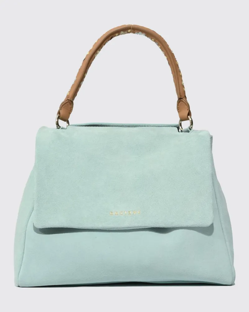 Orciani Sveva Soft Wildledertasche mit besticktem Griff Hellblau