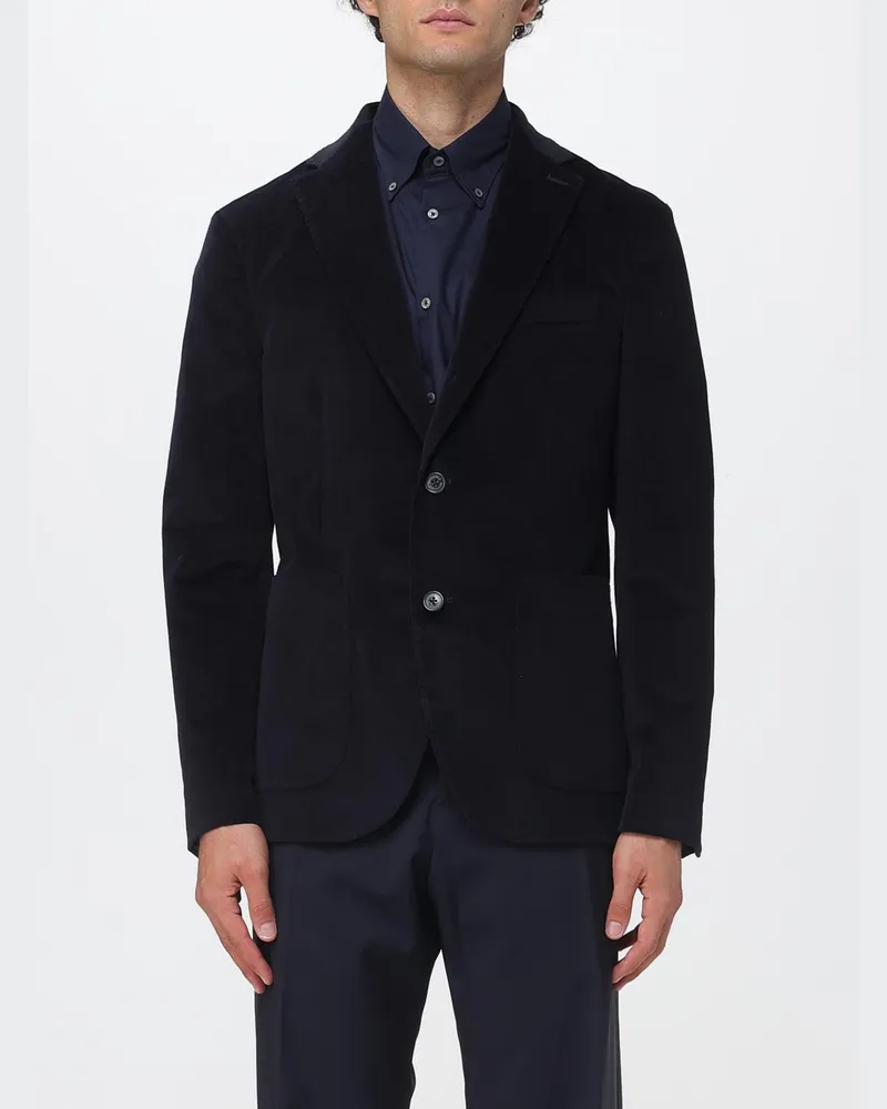 Brooksfield Einreihiger Blazer aus Stretch-Baumwoll-Cord mit aufgesetzten Taschen Navy
